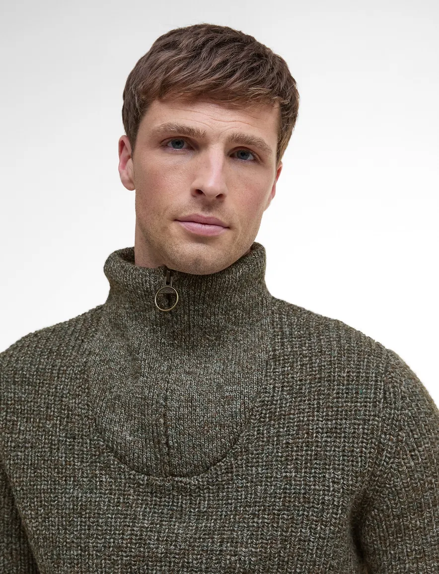 Grijze trui Barbour half zip normale fit wol