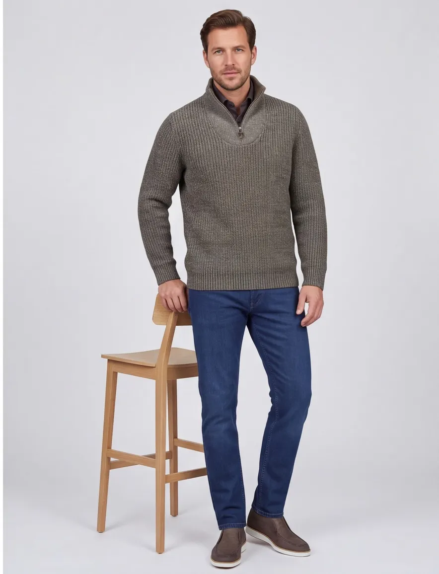 Barbour half zip trui groen gemeleerd