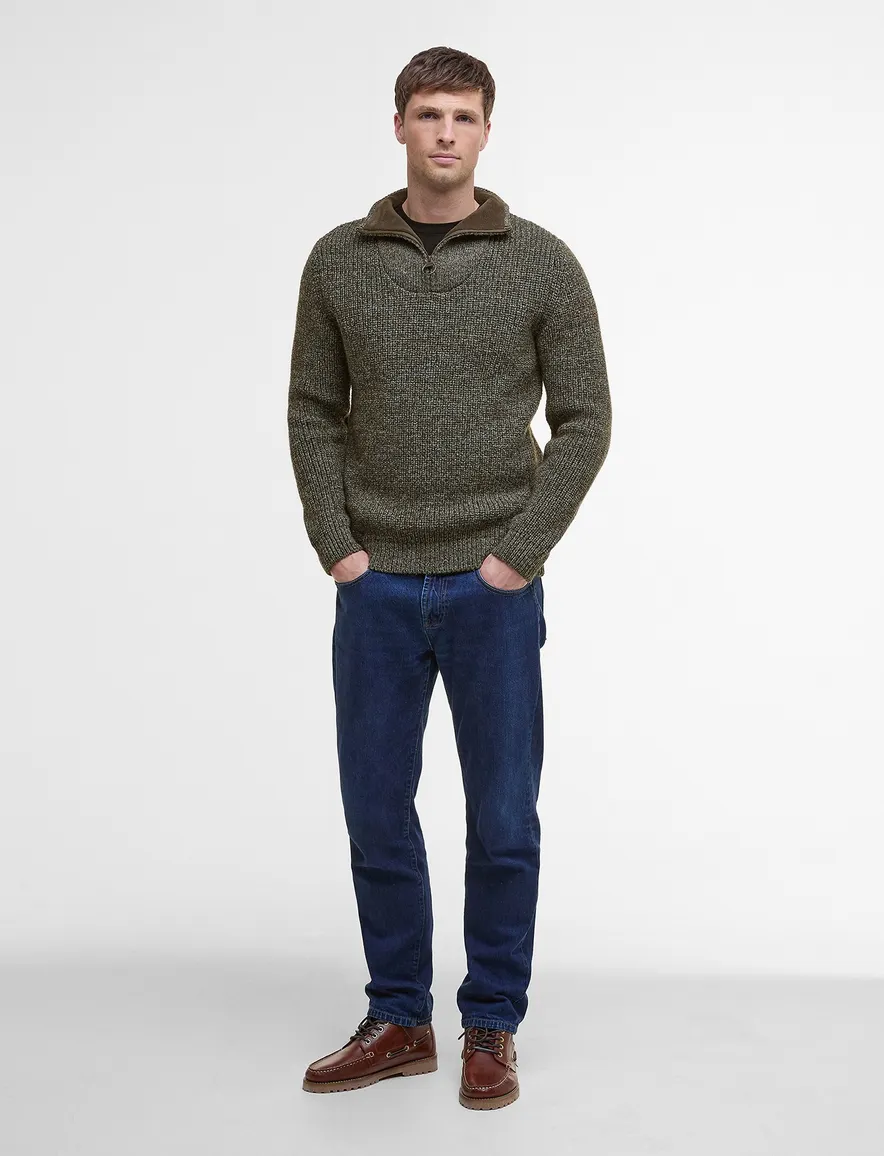 Grijze trui Barbour half zip normale fit wol