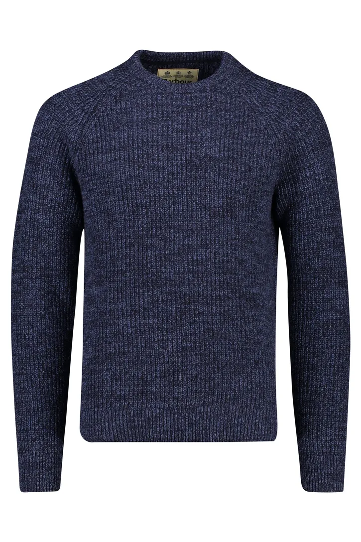 Barbour trui donkerblauw effen lamswol ronde hals