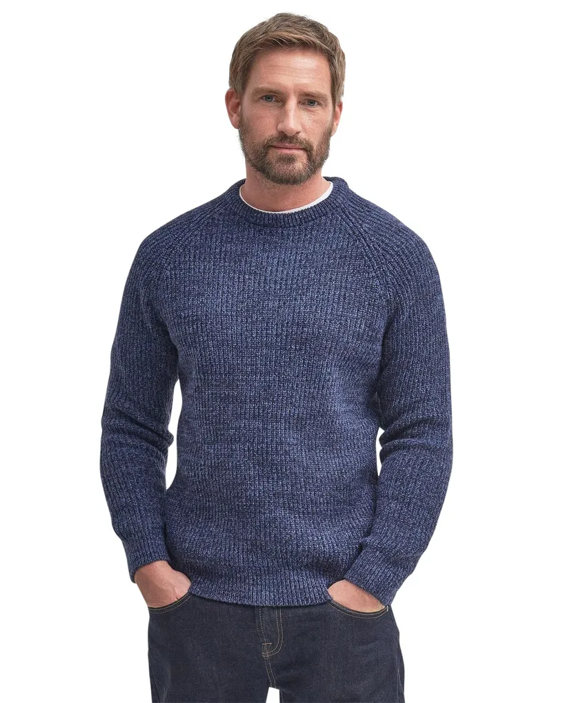 Barbour trui donkerblauw effen lamswol ronde hals