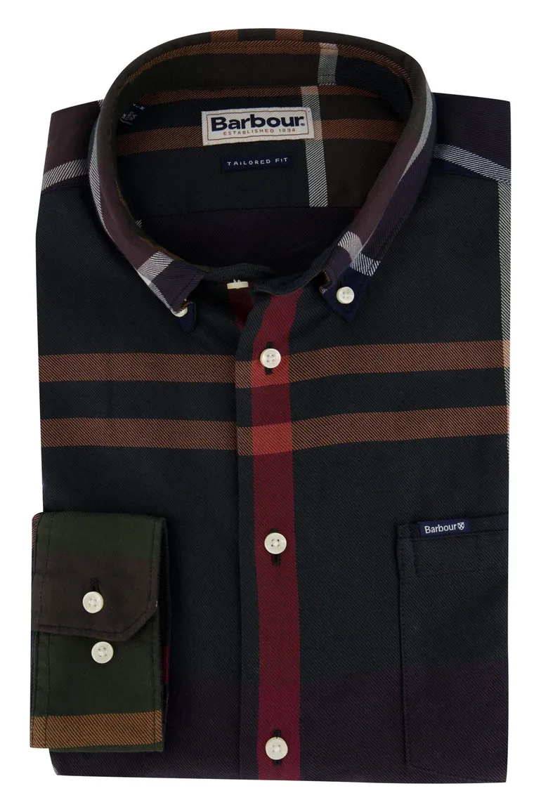 Barbour casual overhemd navy normale fit geruit button down boord