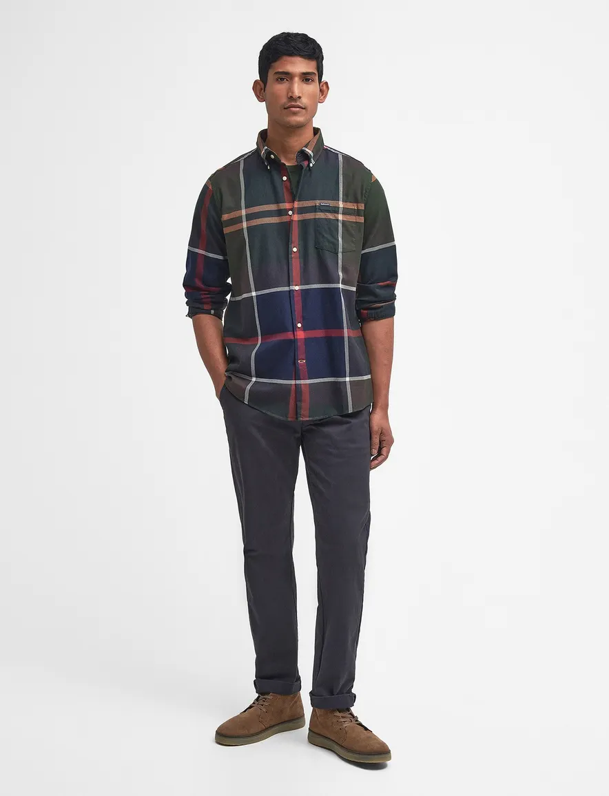 Barbour casual overhemd navy normale fit geruit button down boord