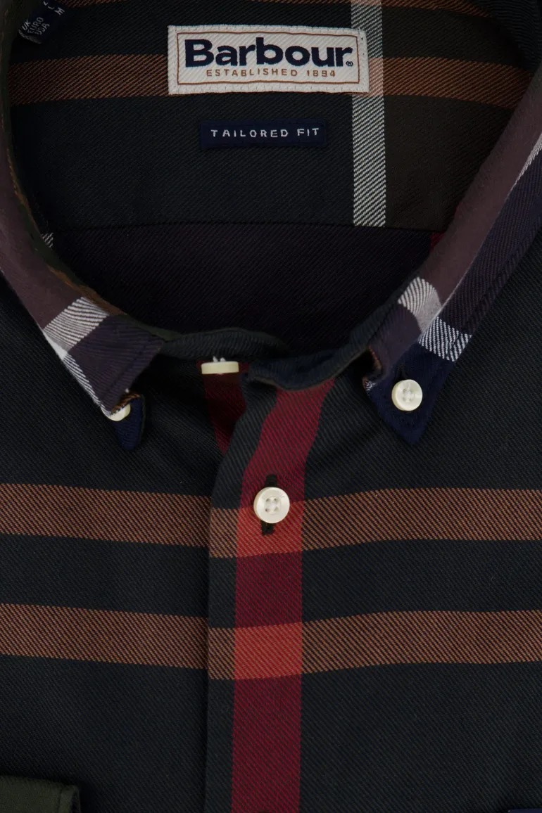 Barbour casual overhemd navy normale fit geruit button down boord