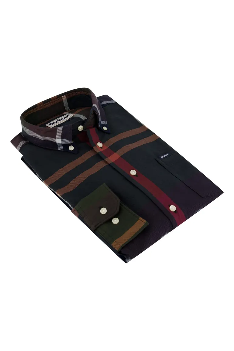 Barbour casual overhemd navy normale fit geruit button down boord