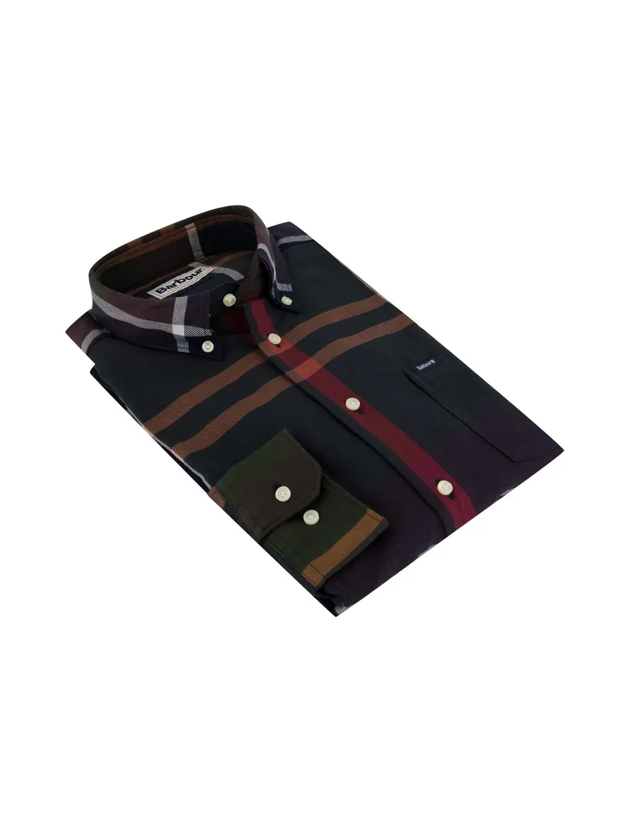 Barbour casual overhemd navy normale fit geruit button down boord