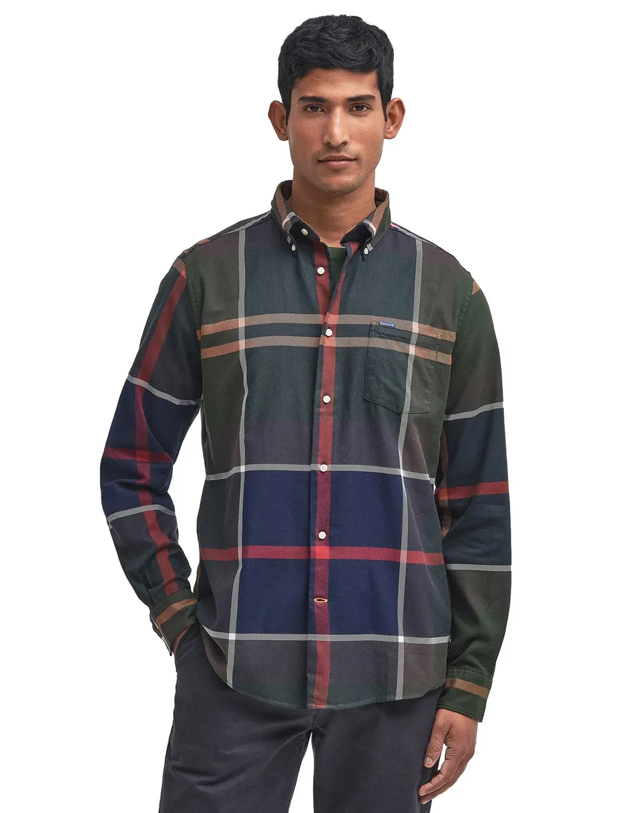 Barbour casual overhemd navy normale fit geruit button down boord