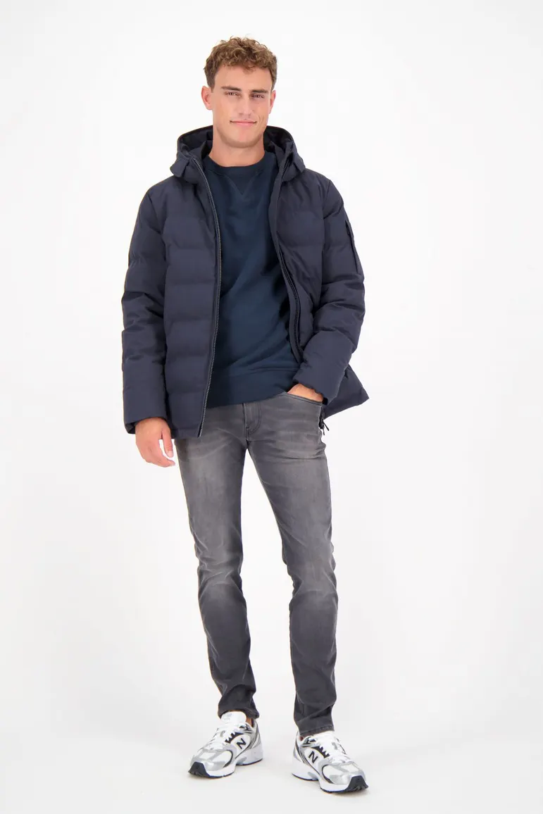 Airforce winterjas Mitchell donkerblauw effen rits slim fit