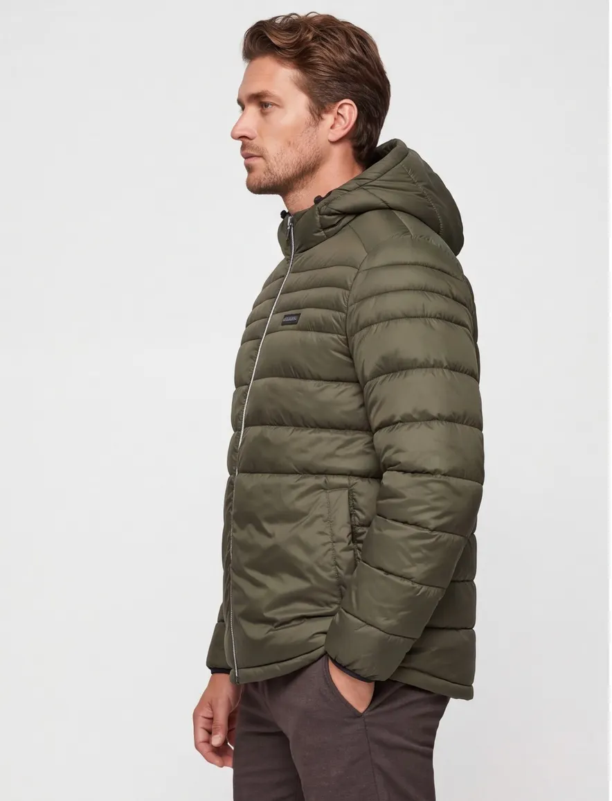 Jack & Jones gewatteerde jas groen Plus Size met capuchon