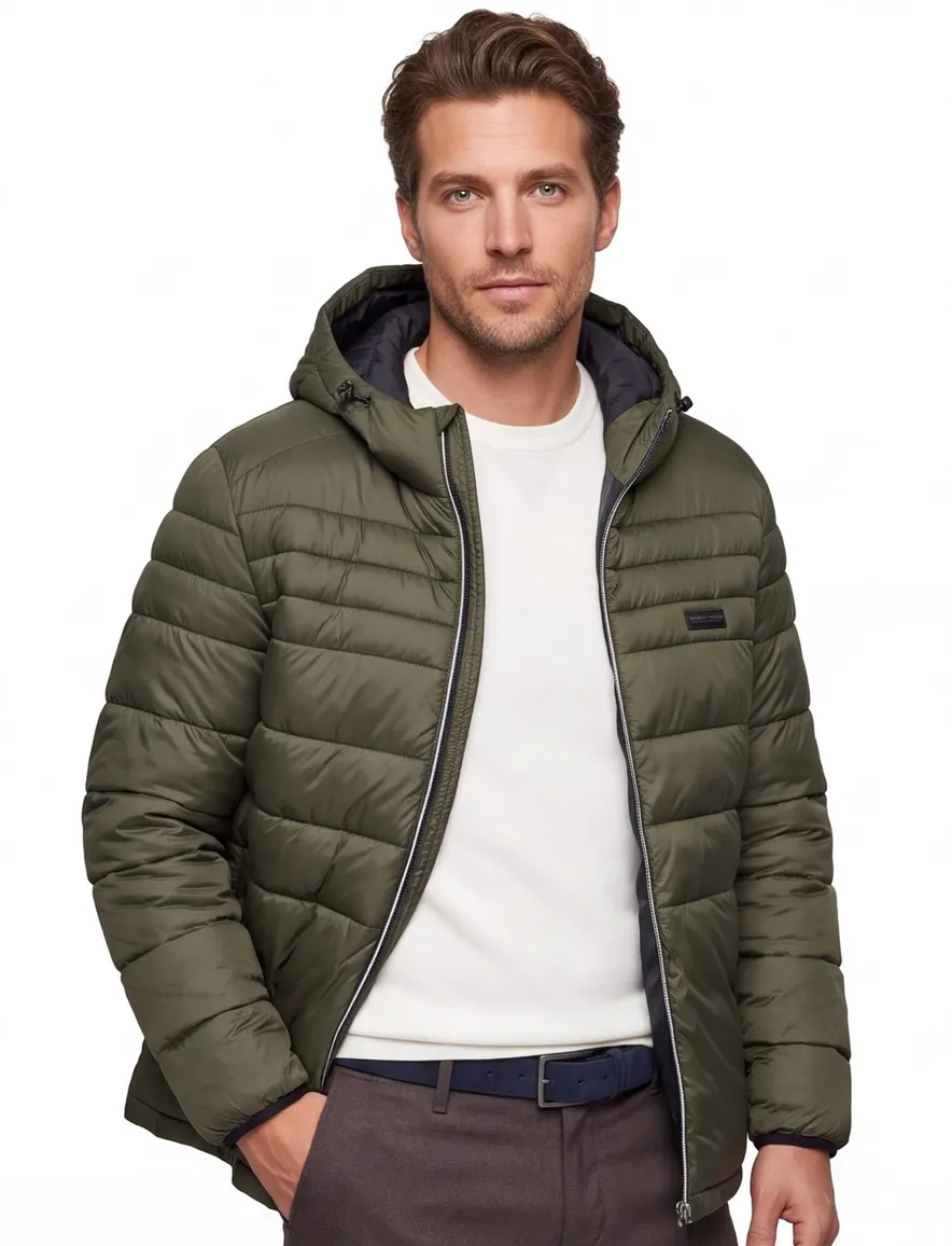Jack & Jones gewatteerde jas groen Plus Size met capuchon