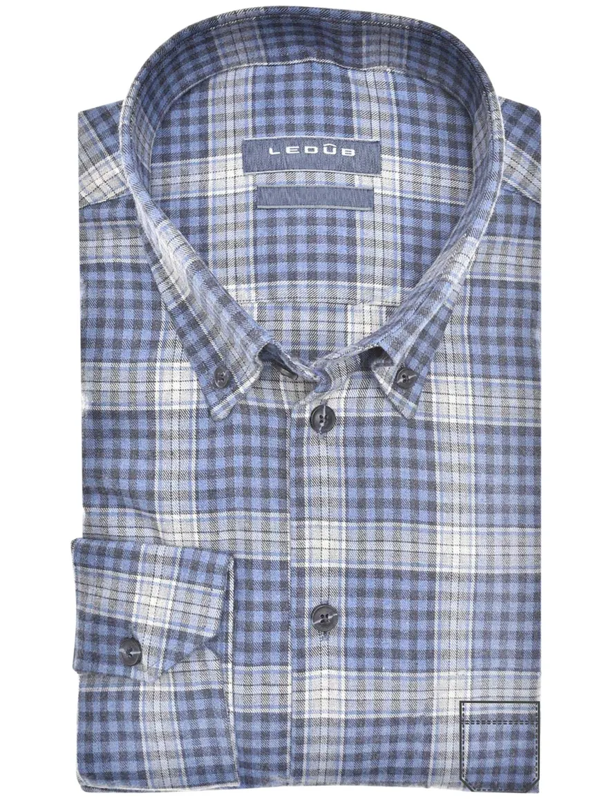 Blauw geruit katoenen overhemd Ledub business modern fit normale fit