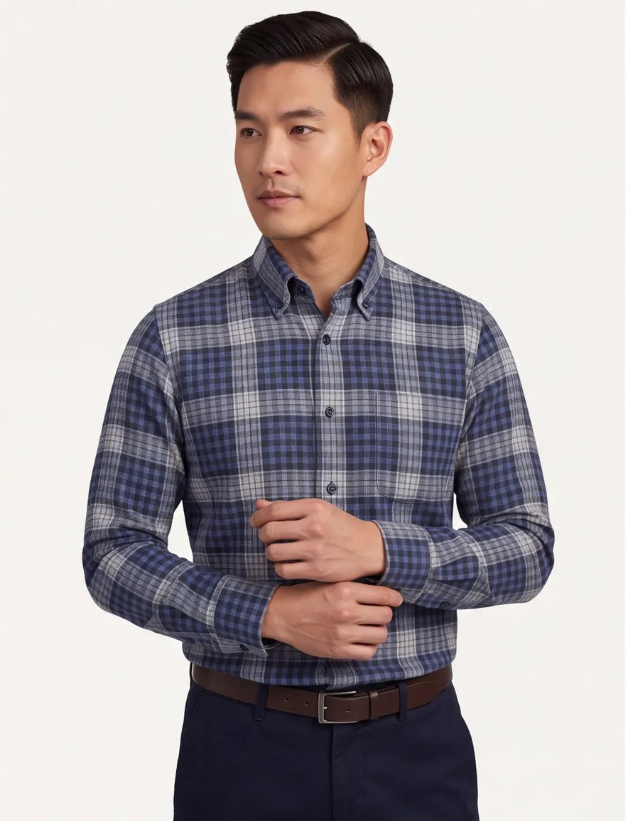 Blauw geruit katoenen overhemd Ledub business modern fit normale fit