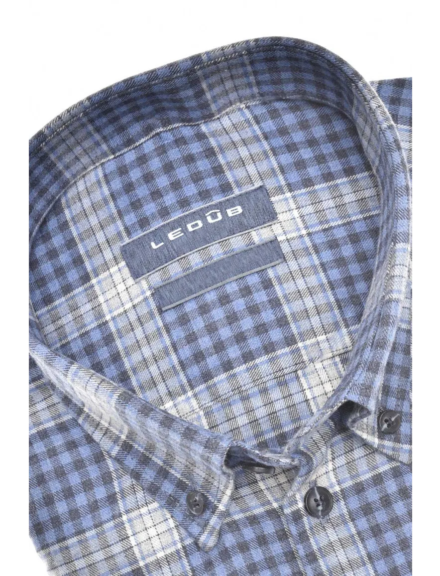 Blauw geruit katoenen overhemd Ledub business modern fit normale fit