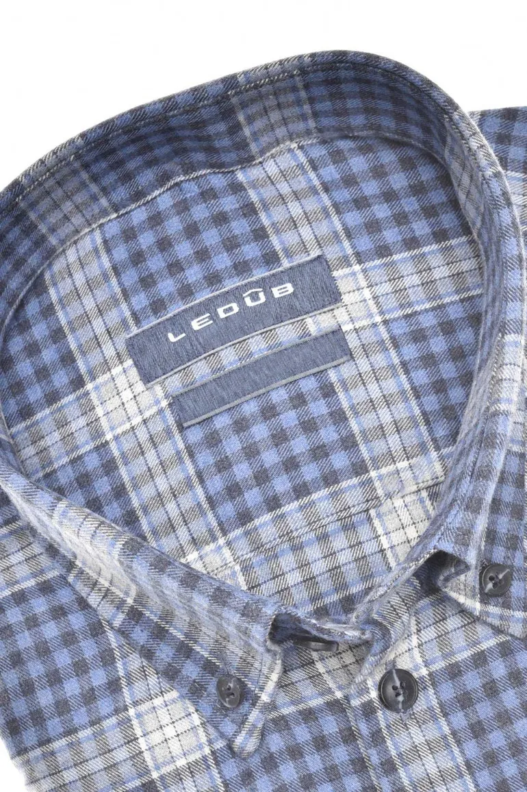 Overhemd Ledub Modern Fit blauwe ruit