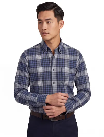 Ledub Blauw geruit katoenen overhemd Ledub business modern fit normale fit
