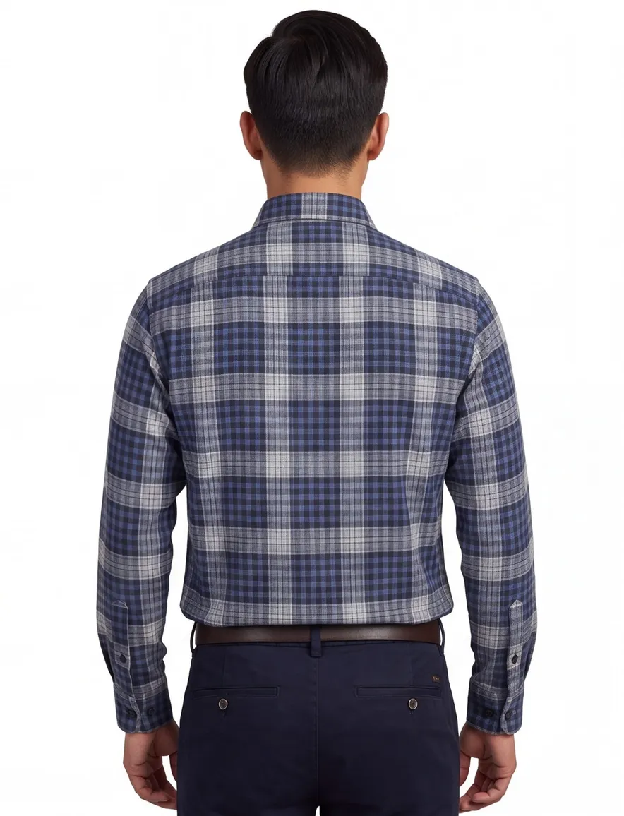 Blauw geruit katoenen overhemd Ledub business modern fit normale fit