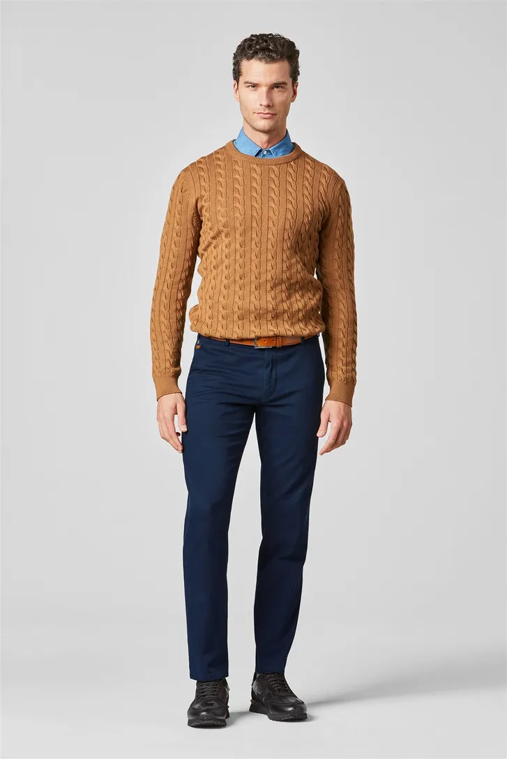 Meyer katoenen broek blauw effen Bonn