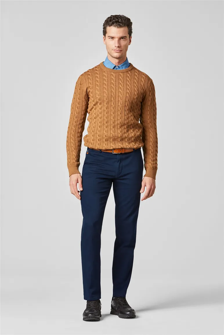 Meyer katoenen broek Bonn donkerblauw met steekzakken