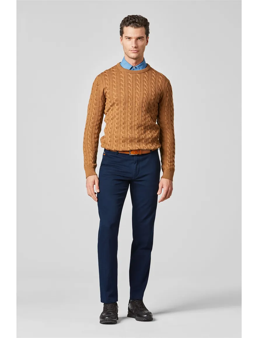 Meyer katoenen broek Bonn donkerblauw met steekzakken