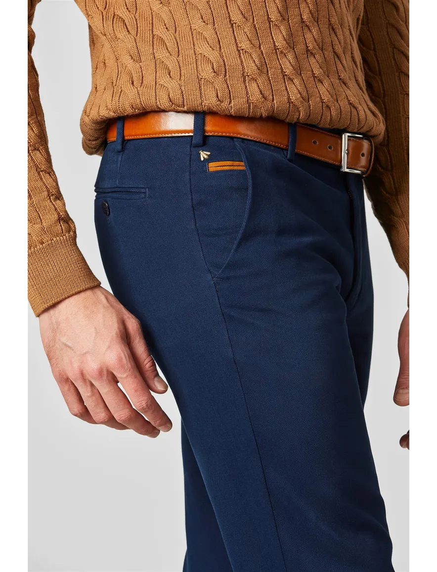 Meyer katoenen broek Bonn donkerblauw met steekzakken