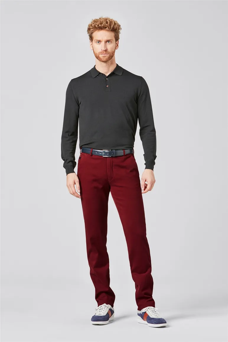 Broek Meyer bordeaux effen katoen Bonn