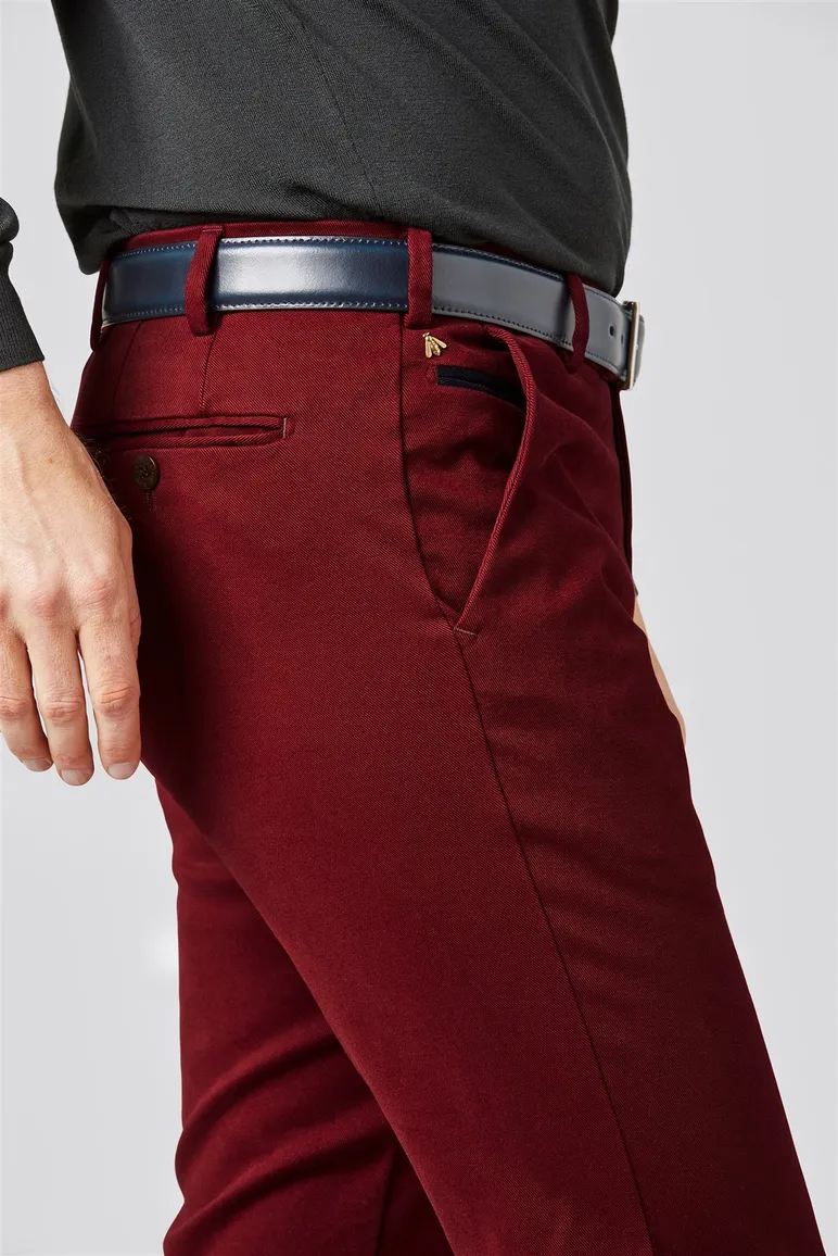 Broek Meyer bordeaux effen katoen Bonn