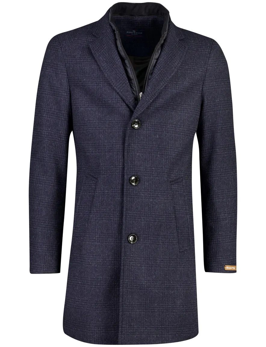 Portofino overjas donkerblauw geruit wol waterafstotend