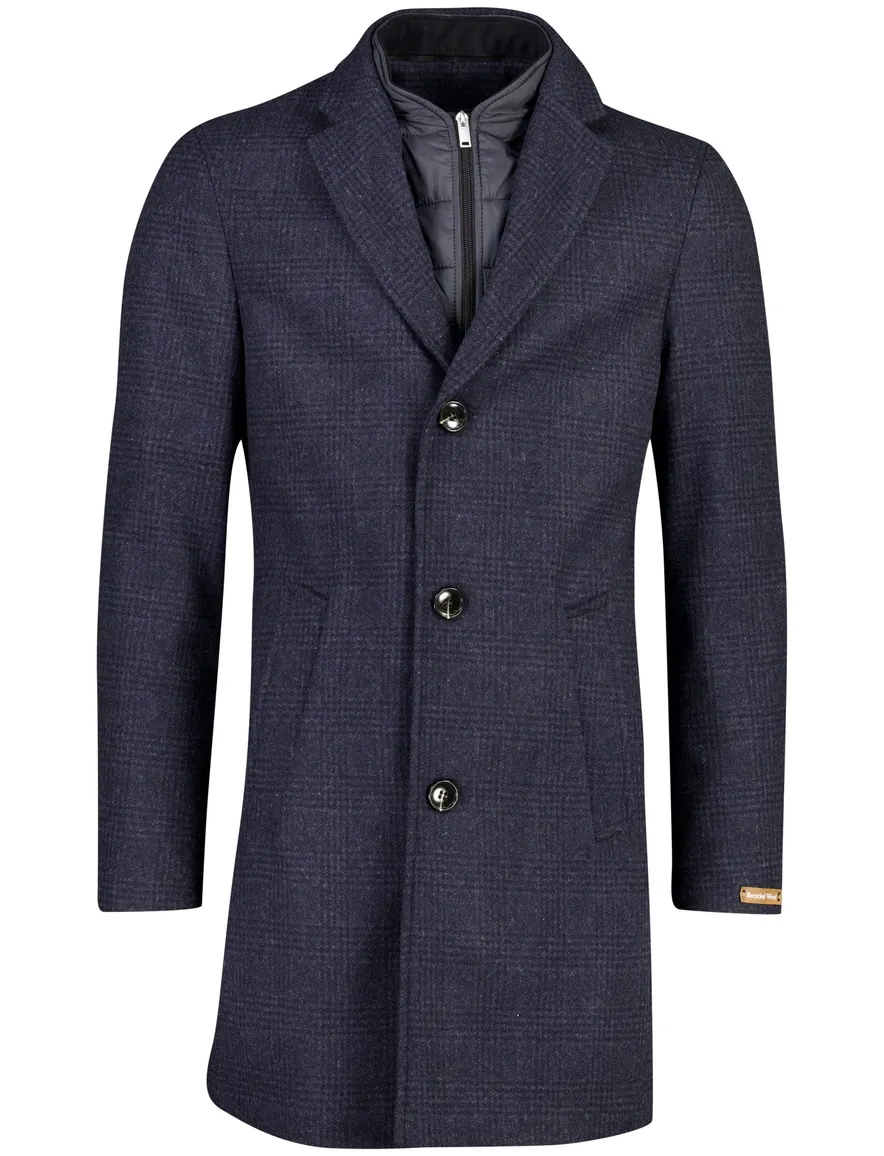 Portofino overjas donkerblauw geruit wol waterafstotend