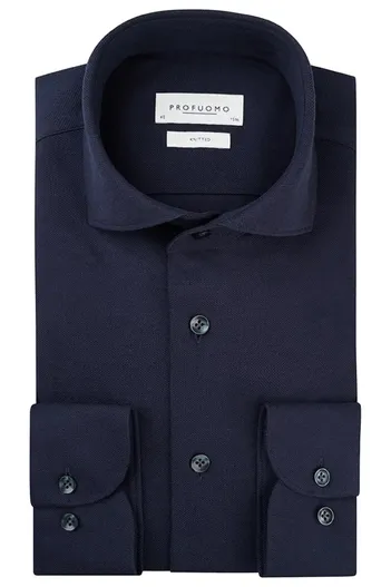 Profuomo Donkerblauw knitted overhemd Profuomo slim fit