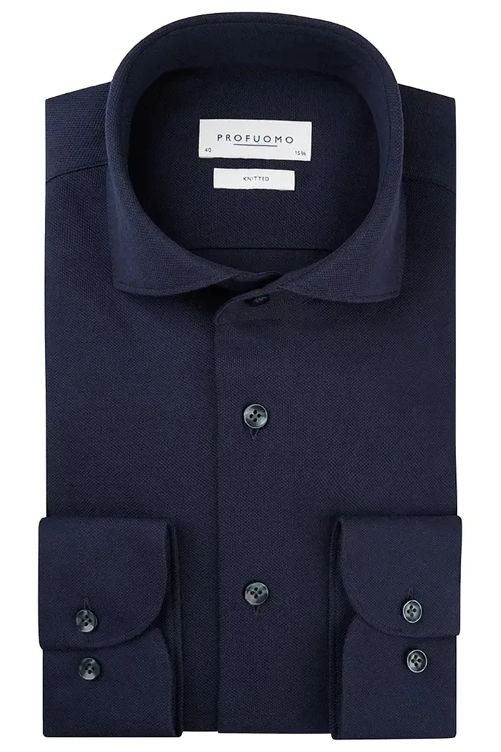 Donkerblauw knitted overhemd Profuomo slim fit