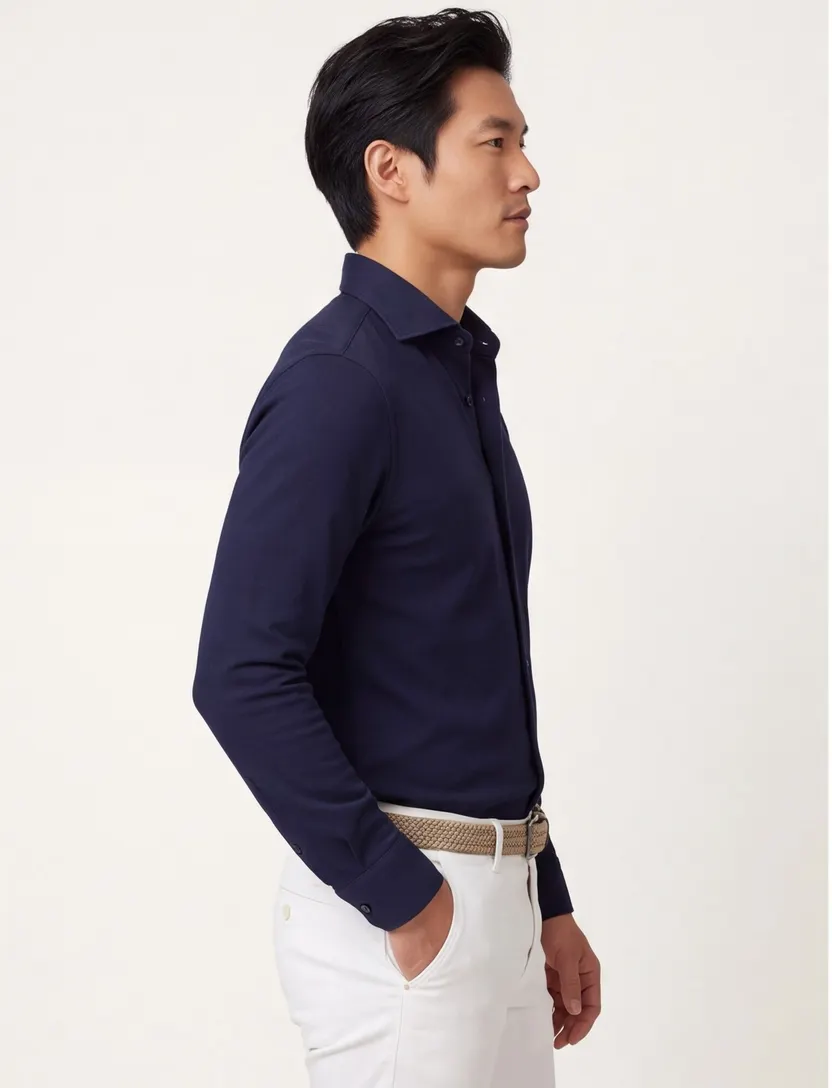Donkerblauw knitted overhemd Profuomo slim fit