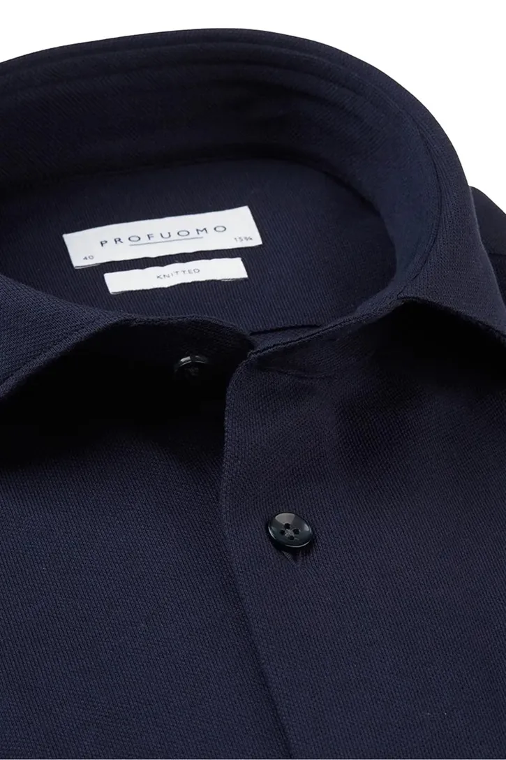 Donkerblauw knitted overhemd Profuomo slim fit