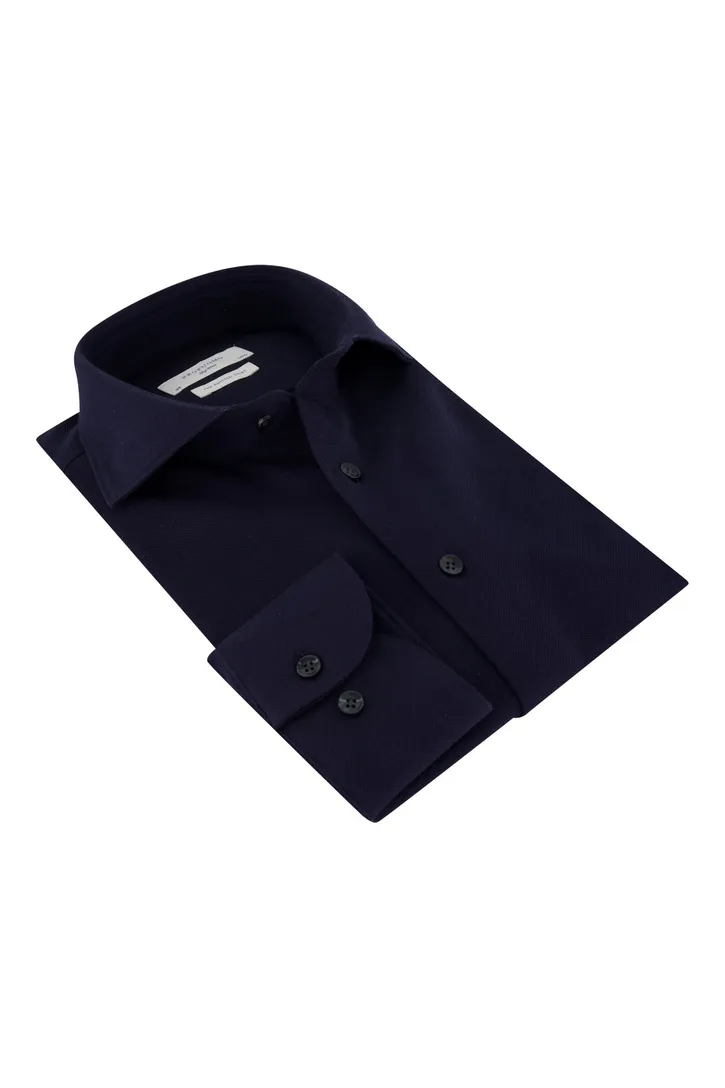 Donkerblauw knitted overhemd Profuomo slim fit