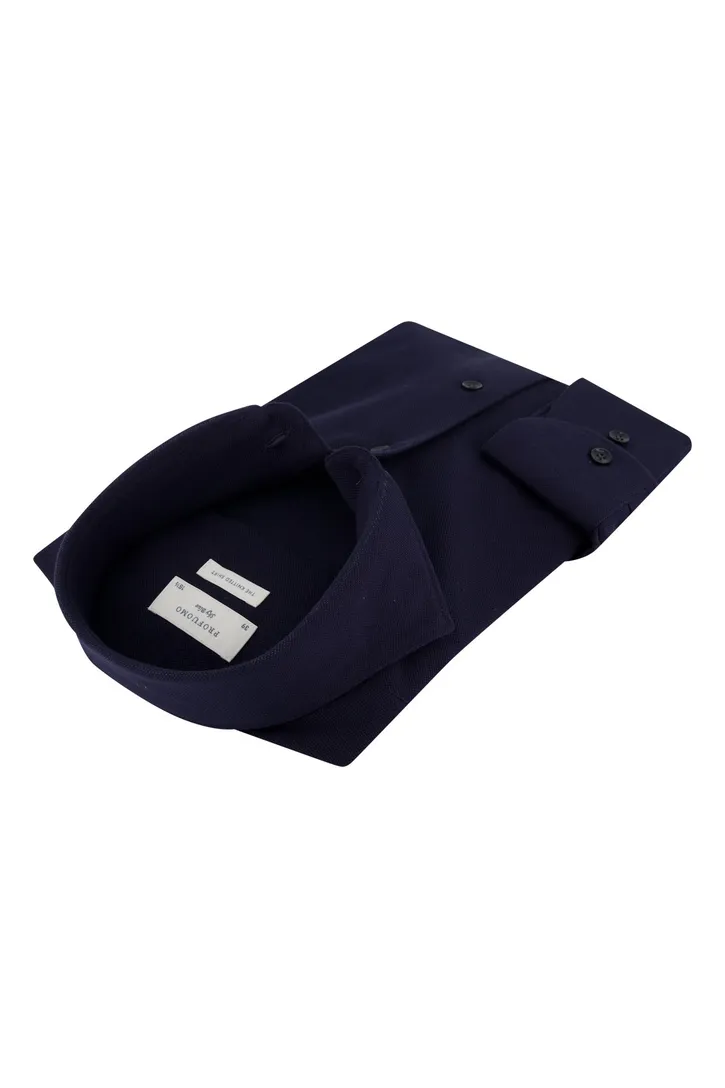 Donkerblauw knitted overhemd Profuomo slim fit