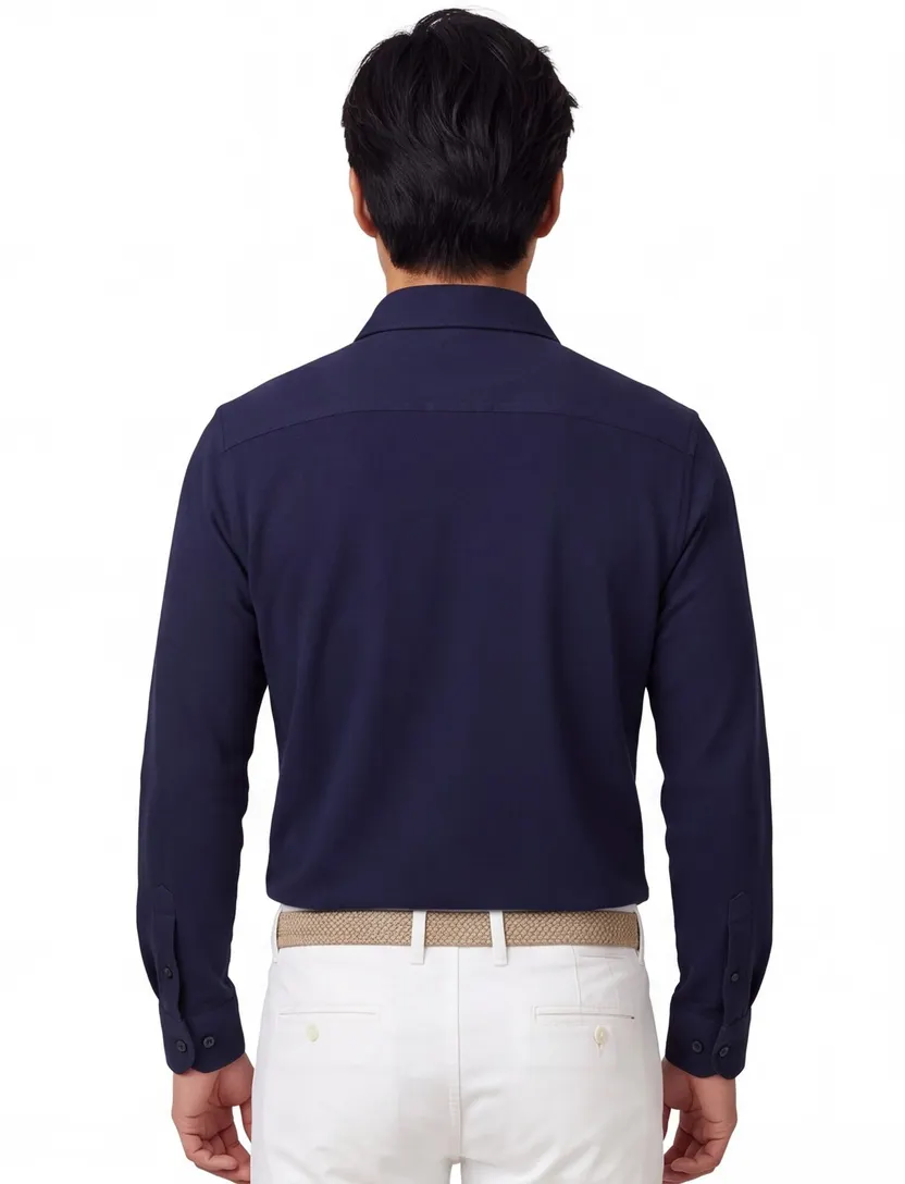 Donkerblauw knitted overhemd Profuomo slim fit