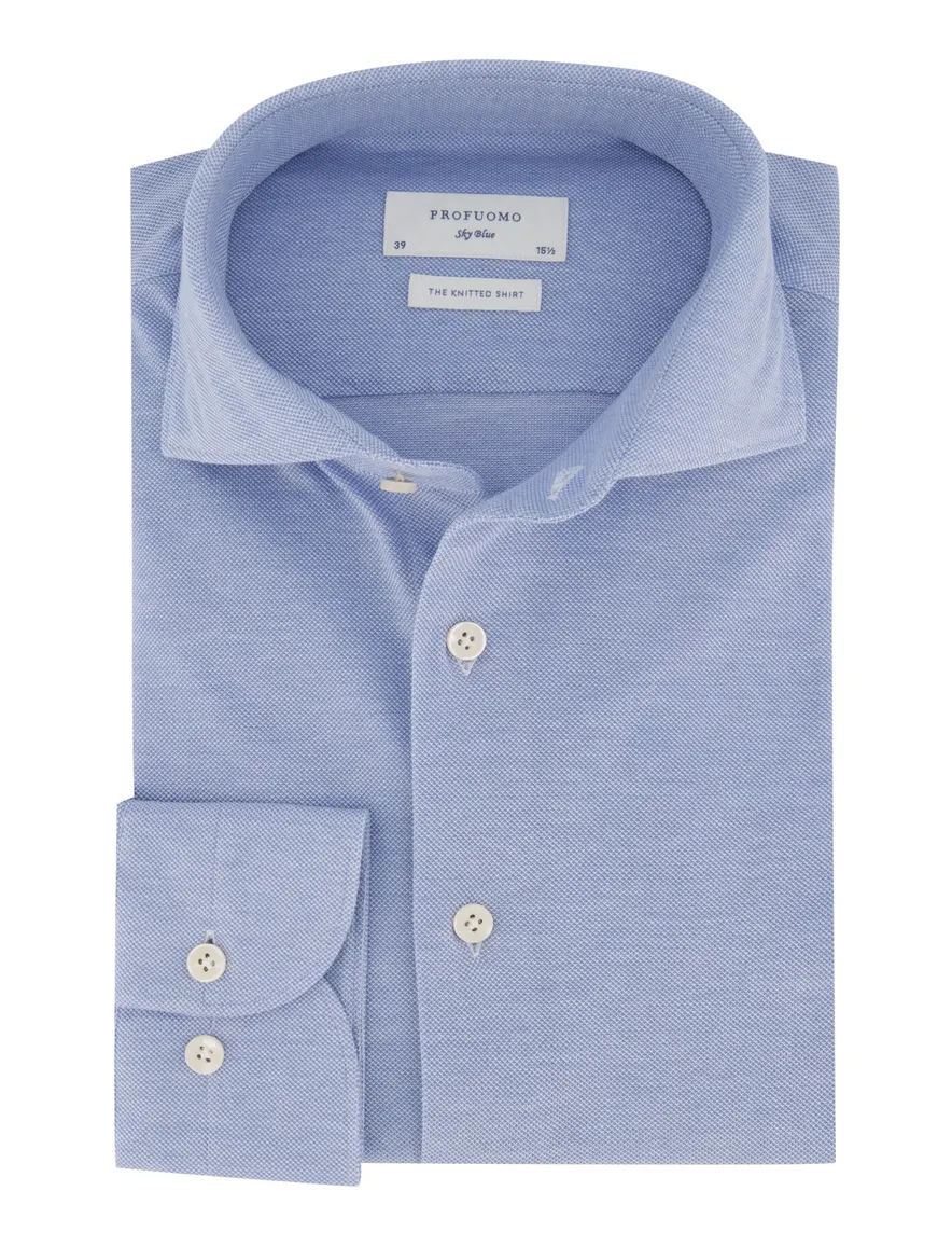 Profuomo overhemd blauw Slim Fit Knitted