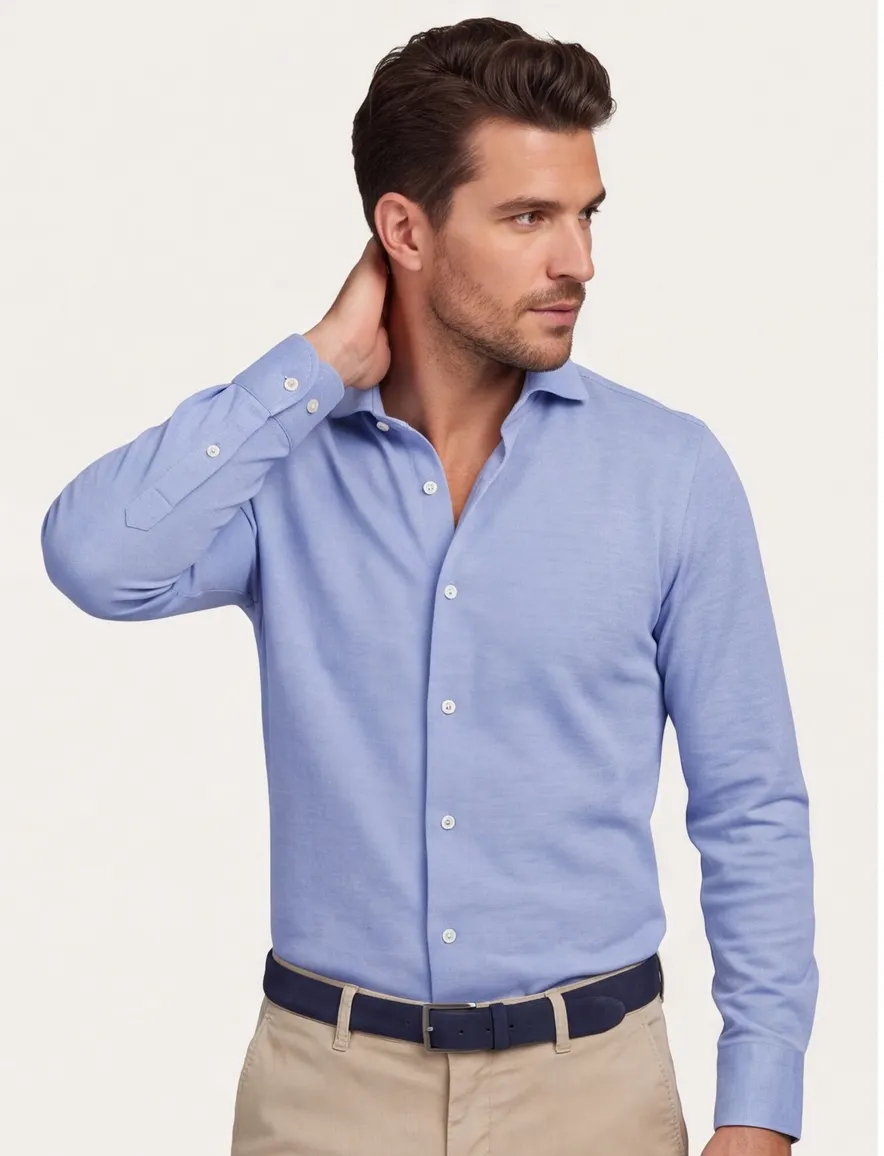 Profuomo overhemd blauw Slim Fit Knitted