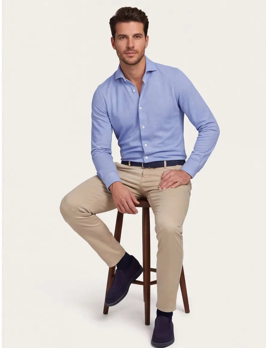 Profuomo overhemd blauw Slim Fit Knitted