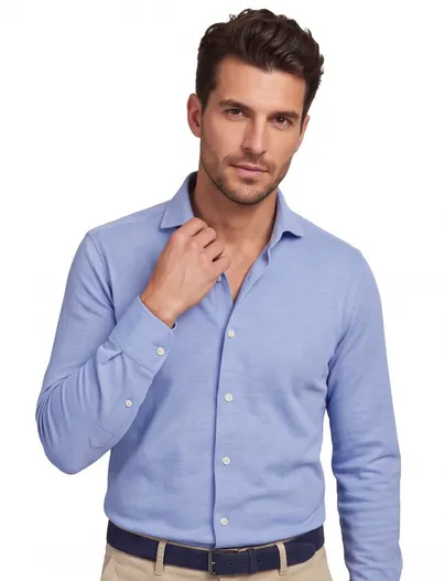 Profuomo Profuomo overhemd blauw Slim Fit Knitted