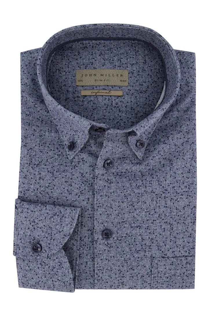 John Miller business overhemd slim fit blauw geprint