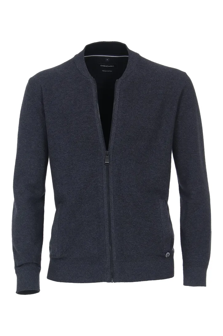 Casa Moda vest donkerblauw effen katoen rits