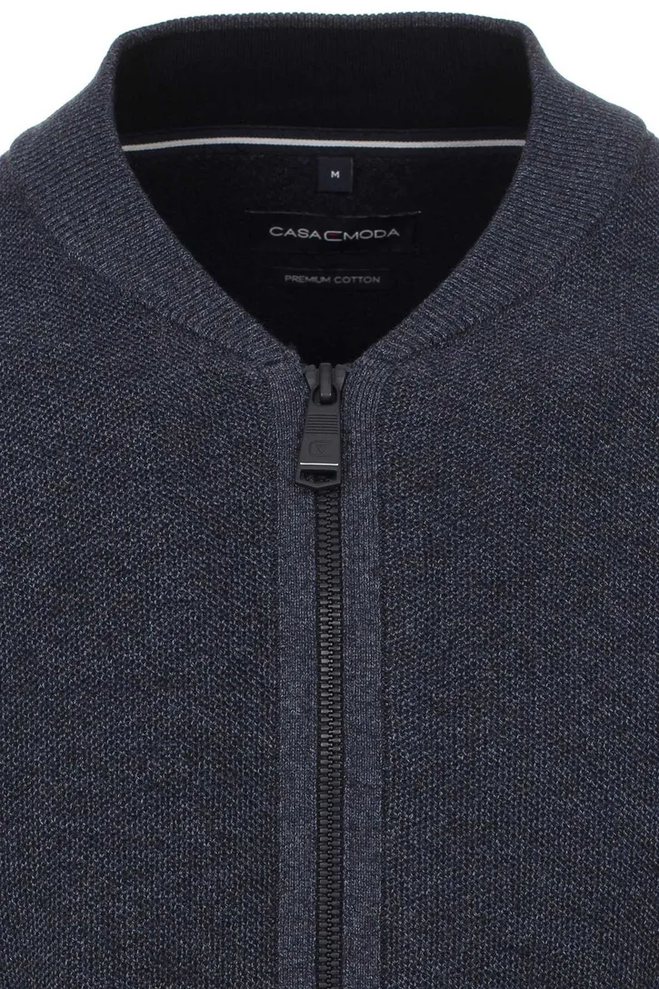 Casa Moda vest donkerblauw effen katoen rits