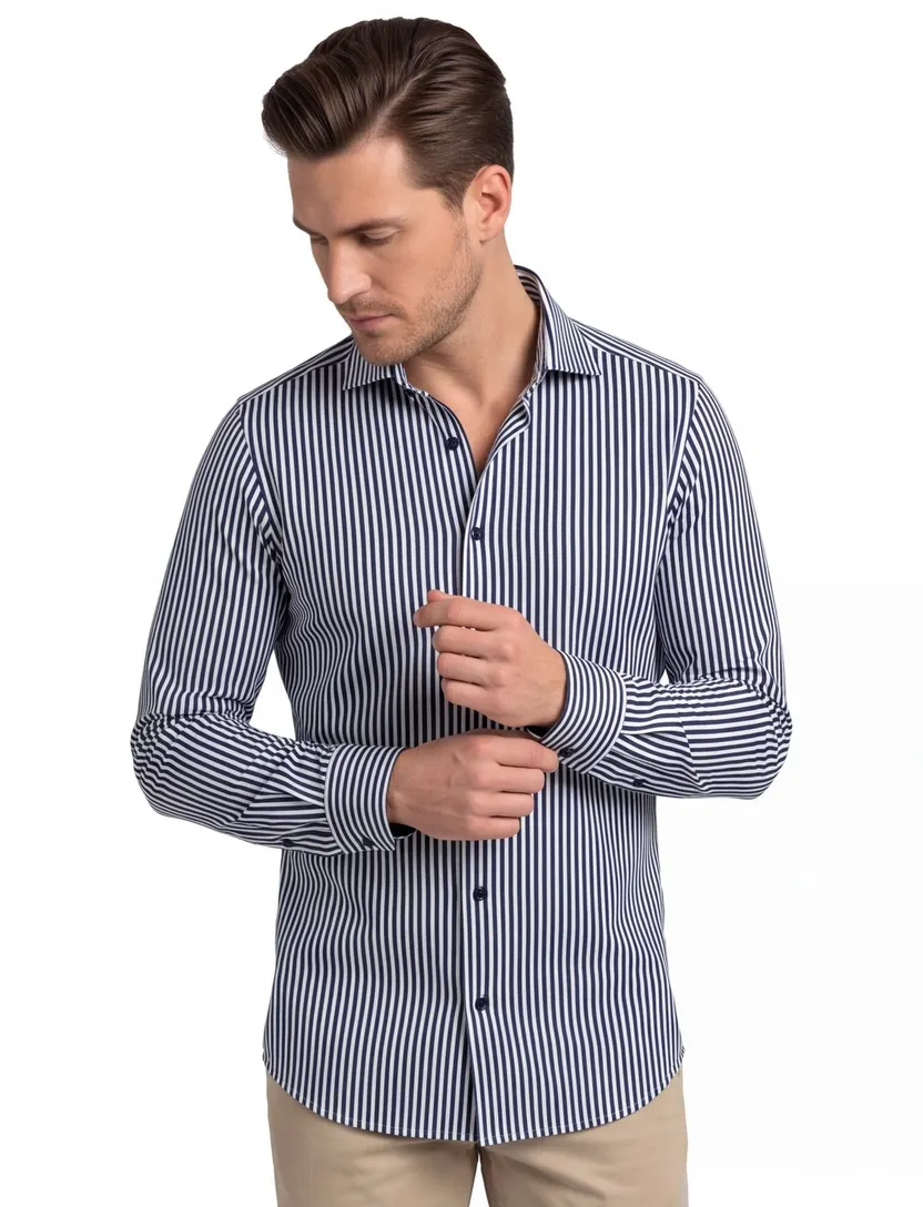 Overhemd Olymp Modern Fit navy streep