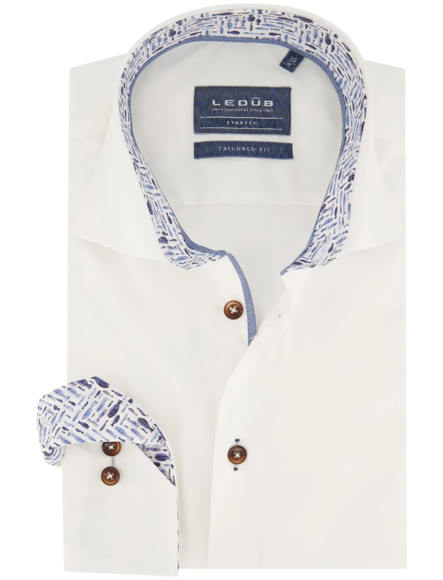 Ledub business overhemd slim fit wit effen katoen