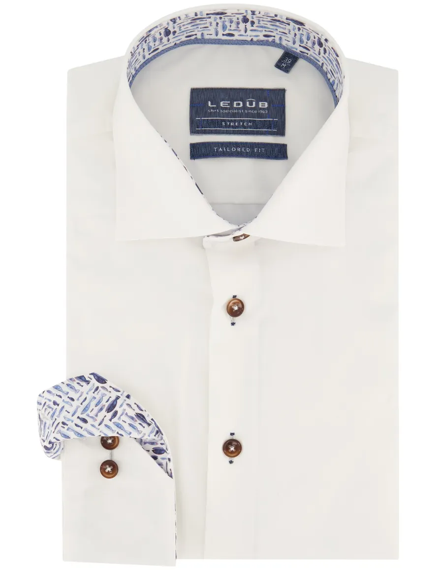 Ledub business overhemd slim fit wit effen katoen