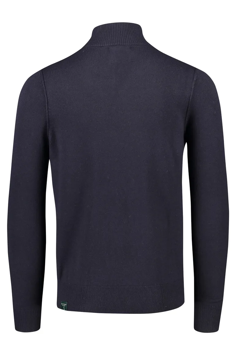 Butcher of Blue trui opstaande kraag donkerblauw effen wol