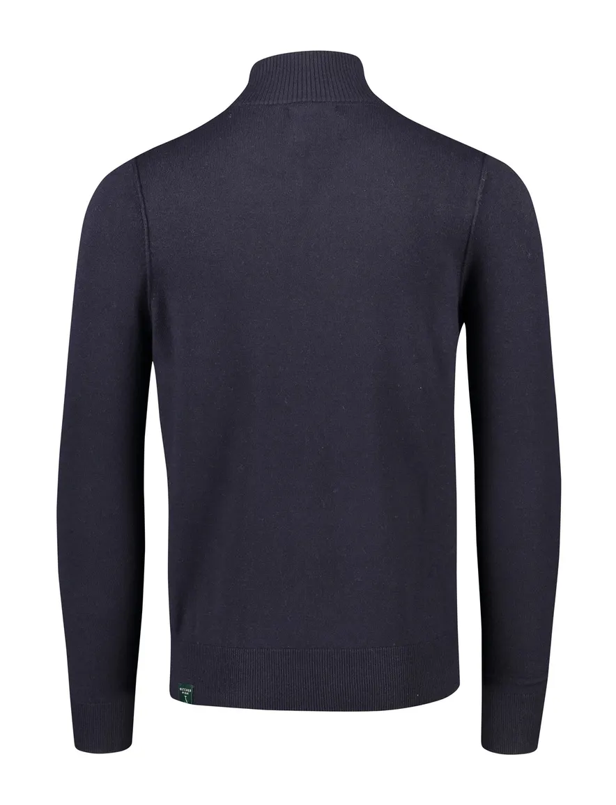 Butcher of Blue trui opstaande kraag donkerblauw effen wol