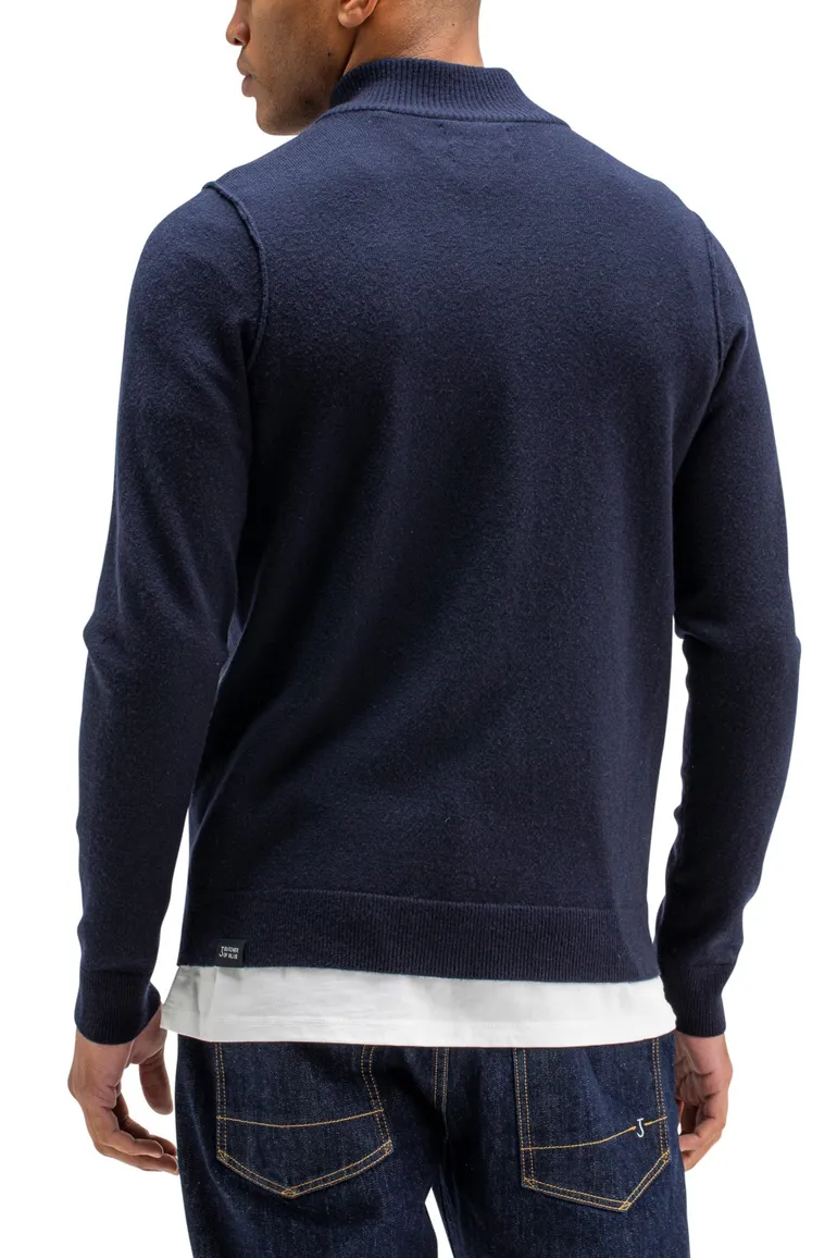 Butcher of Blue trui opstaande kraag donkerblauw effen wol