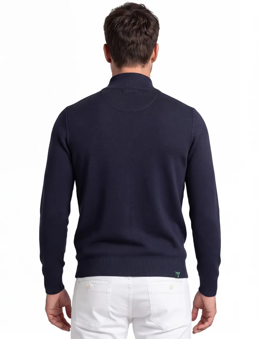 Butcher of Blue trui opstaande kraag donkerblauw effen wol