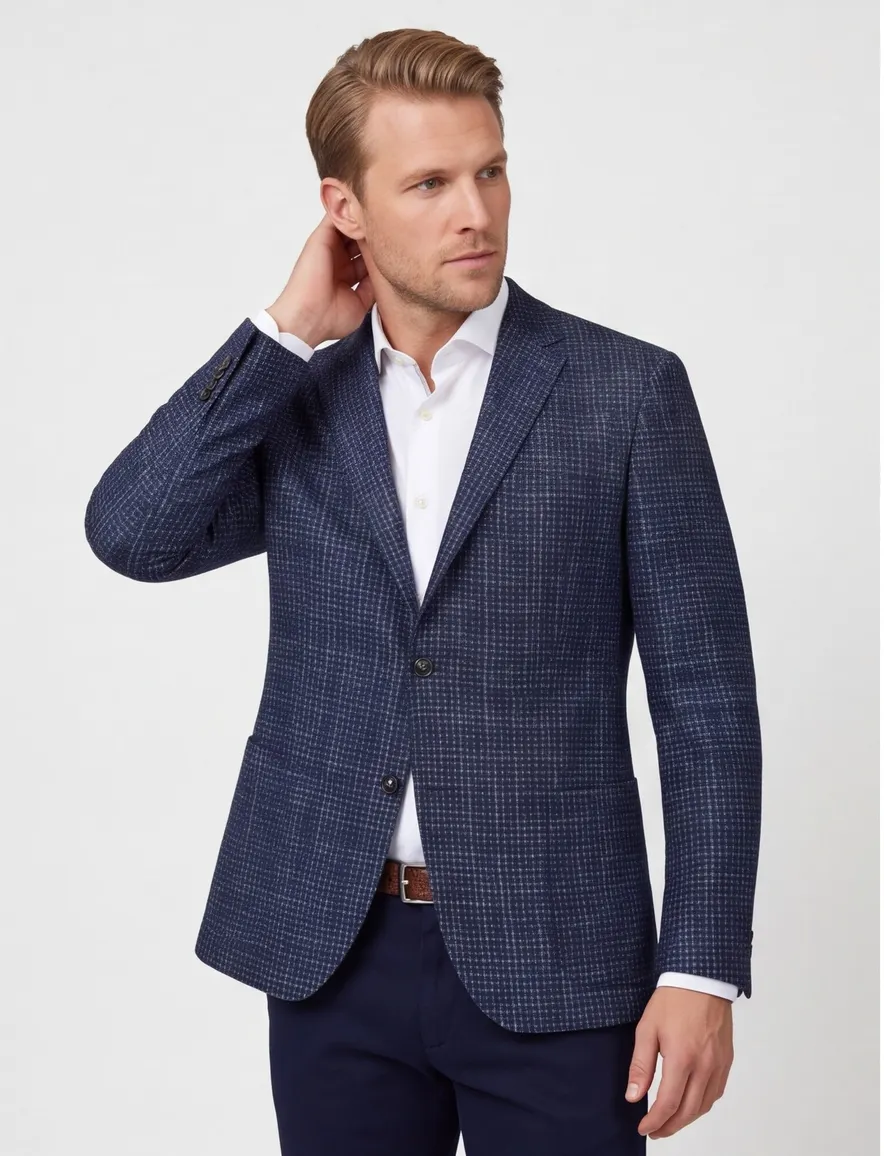 Dressler colbert donkerblauw gemêleerd wol normale fit
